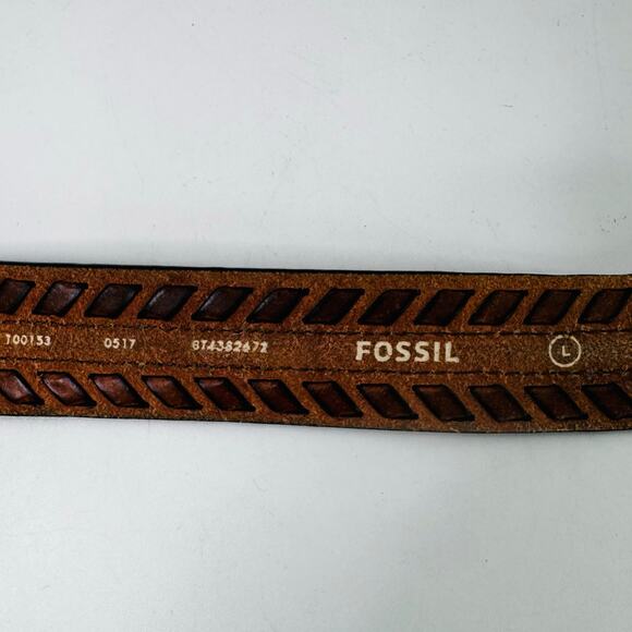 Vintage Fossil Two Tone Braided Leather Belt with Oval Brass Buckle Large - Picture 4 of 6